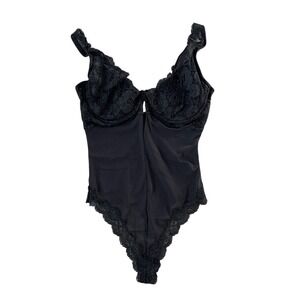 Vintage Y2K Victorias Secret Black Lace Balconette Bodysuit Corset Bustier 36D